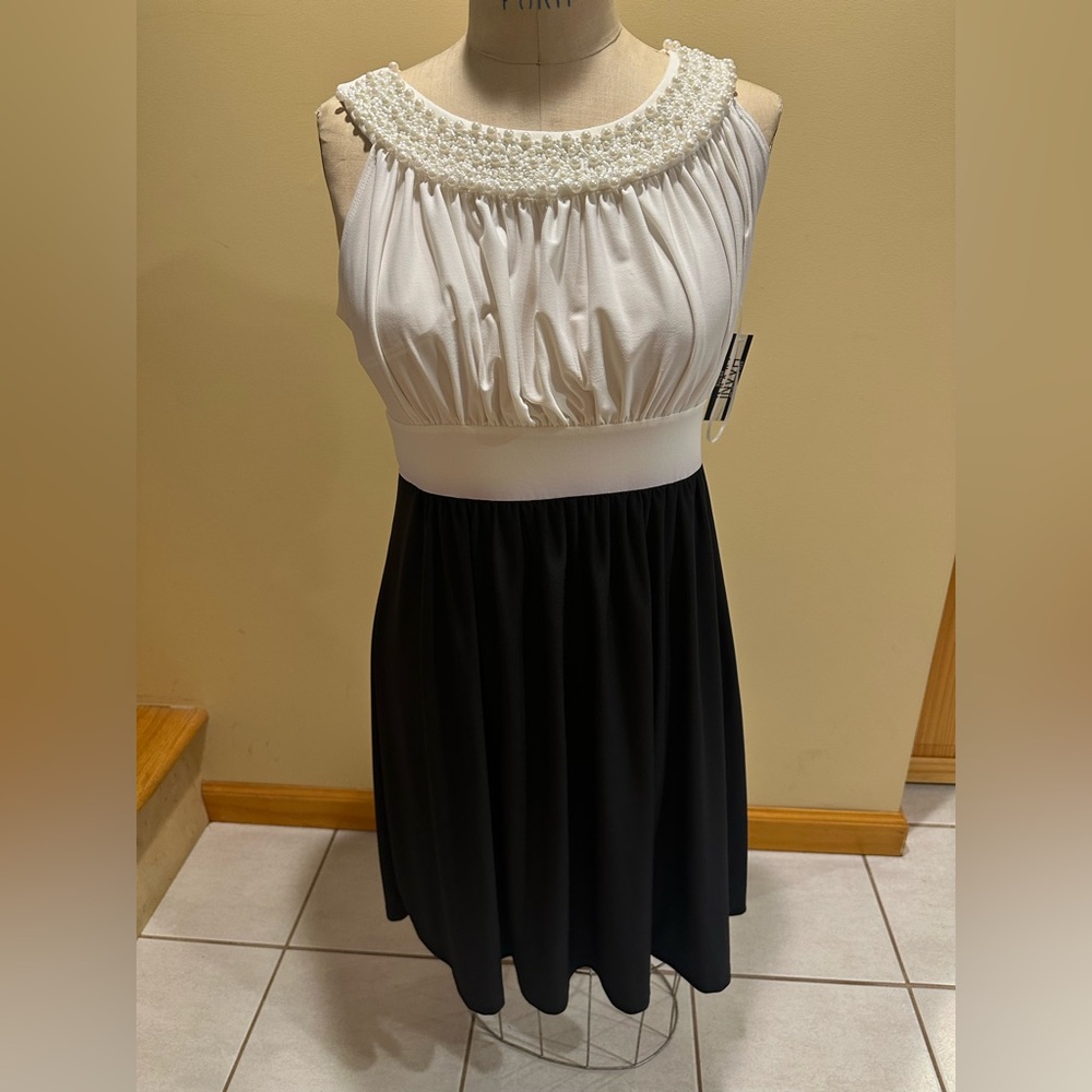 Black and white pearl top midi dress (women’s petite XL) NWOT